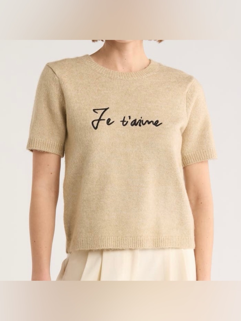 NWT Sanctuary Je t'aime Short Sleeve Sweater in Beige